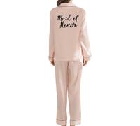 JPHCHSC Bridesmaid Satin Dressing Gown Mother Sister of the Bride Pj Set Women Bridesmaid Long Sleeve Pyjamas Set for Bridal Wedding Party Button down Nightwear
