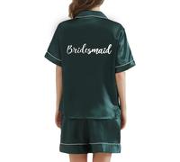 JPHCHSC Bridesmaid Satin Dressing Gown Mother Sister of the Bride Pj Set Women Bridesmaid Short Sleeve Pyjamas Set for Bridal Wedding Party Button down Nightwear Sleepwear