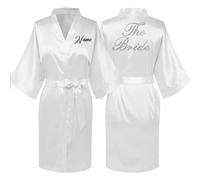 JPHCHSC Personalised Bride Satin Bridal Bathrobe, Handmade Wedding Kimono, Women's Dressing Gown, Bridesmaid Party Robes UK31X04