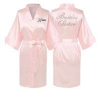 JPHCHSC Personalised Bride Satin Bridal Bathrobe, Handmade Wedding Kimono, Women's Dressing Gown, Bridesmaid Party Robes UK31X04