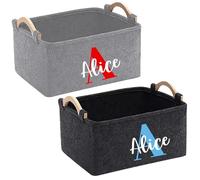 JPHCHSC Personalised Dog Toy Box Storage Basket Bin with name and photo,custom pet toy baskets for dog,cat,puppy,doggie,Pink,Grey,Black,Blue,coffee (Type F)