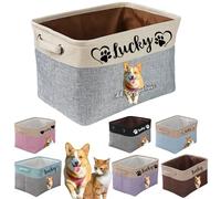 JPHCHSC Personalised Dog Toy Box Storage Basket Bin with name and photo,custom pet toy baskets for dog,cat,puppy,doggie,Pink,Grey,Black,Blue,coffee (Type A)