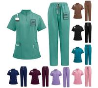 JPHCHSC Personalised Scrubs Set for Women,Customized Scrub Top & Waistband Trouser Pants for medical,nurse,doctors,hospital,surgeon,beauty (UK, Alpha, L, Regular, Regular, 8 colors to choose)