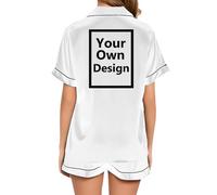 JPHCHSC Personalised Text and Image Pj Set Women Design Your own Wedding Pyjama Custom Photo/Logo/Text On Your Bride Bridesmaid Pj Set Sleepwear Button-down Nightwear 02 White