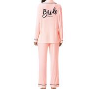 JPHCHSC Personalized Name Women Team Bride Pj Set Pyjama for Bridesmaid Hen Party Silk Satin Pyjamas Set Long Sleeve Loungewear 17 Pink