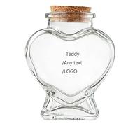 JPHCHSC Pet Memorial Glass Bottle, Personalised Laser Engraved Keepsake Jar for Pet Hair and Ashes, Heart-Shaped Urn with Cork Stopper, Sympathy Gift for Loss of Dog or Cat (Heart)