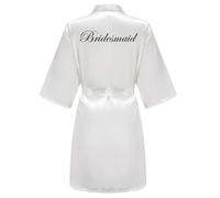 JPHCHSC Satin Kimono Robe and Maid of Honor Dressing Gown for Women Bridesmaid and Mother of the Groom Robes with Oblique V-Neck