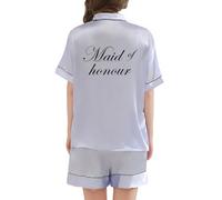 JPHCHSC Women Bride Pj Set Bachelorette Party Pyjama Hen Party Bridesmaid Pj Set Sleepwear Button-down Nightwear Mother Sister of the Bride Loungewear Short Sleeve Nightwear