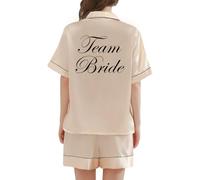 JPHCHSC Women Bride Pj Set Bachelorette Party Pyjama Hen Party Bridesmaid Pj Set Sleepwear Button-down Nightwear Mother Sister of the Bride Loungewear Short Sleeve Nightwear