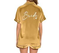 JPHCHSC Women Team Bride Pj Set Two Piece Bachelorette Party Silk Pyjama Hen Party Bride Sleepwear Button-down Nightwear Wedding Female Pyjamas 24