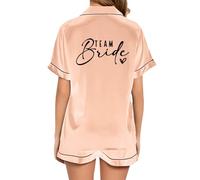 JPHCHSC Women Team Bride Pj Set Two Piece Bachelorette Party Silk Pyjama Hen Party Bride Sleepwear Button-down Nightwear Wedding Female Pyjamas 24