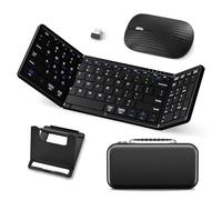 JPHTEK Foldable Keyboard and Mouse,Folding Bluetooth Keyboard Combo, 2.4G + BT5.1 x 2, Full-Size Portable Travel Keyboard & USB-C Rechargeable Wireless Mouse (Elegant Black, 2.4G + Bluetooth 5.1 x 2)