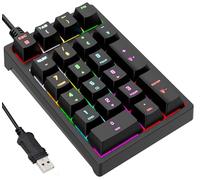 JPHTEK Number Pad, Mechanical USB Wired Numeric Keypad with RGB LED Backlit 21 Key Numpad,Mechanical Numeric Keypad for Laptop Desktop Computer PC Blue Switch (Black)