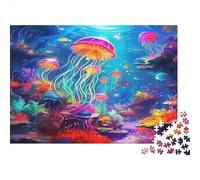 JPink Jellyfish 1000 Pieces Puzzle Tropical Ocean Brain Exercise Cognitive Skills Premium Cardboard for Teens Birthday Gift 52x38cm/1000pcs