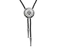 JPJZY BRBAM Freemason Symbol Bolo Tie for Men Masonic Square and Compass Bolo Necktie Jewelry, M, Leather, No Gemstone