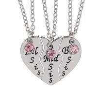 Jpltlvy Friendship Puzzle Three-Piece Pendant Set with Pink Crystal Interlocking Design for Close Friends Women Gift
