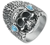Jpltlvy Men's Titanium Steel Ring Vintage Style Indian Chief Skull Design Turquoise Band
