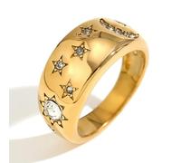Jpltlvy Stainless Steel 18K Gold Plated Fashionable Elegant Individual Ring Star Moon Bracelet Earrings Women's Accessory Gift