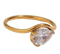 Jpltlvy Stainless Steel 18K Gold-Plated Wave Design Cubic Zirconia Ring Minimalist Jewelry Stackable for Daily Wear Gift for Her