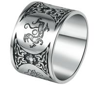 Jpltlvy Stainless Steel Fortune Ring Men's Unique Design Four Divine Beasts Wide Band