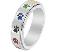 Jpltlvy Stainless Steel Rainbow Ring for Women Rotating Six-Color Paw Print Design Sweet Style Jewelry Gift for Birthday