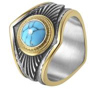 Jpltlvy Stainless Steel Vintage Turquoise Ring Men's Unique Indian Style Gift
