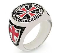 Jpltlvy Titanium Steel Crusader Ring for Men Red Cross Knight Templar Design with Inlaid CZ Cross Closed Band Ring Gift