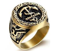 Jpltlvy Titanium Steel Gold Plated Anchor Eagle Ring for Men Navy Style Jewelry Vintage Military Design Gift