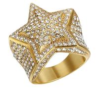 Jpltlvy Titanium Steel Men's Star Ring with CZ Stones Hip Hop Trendy Luxury Statement Jewelry Gift