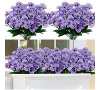 JPORSHU 5 Bundles Artificial Pansy Flowers UV Resistant Artificial Fake Flowers,Faux Silk Flowers,for Outdoors Garden Porch Window Box Home Wedding Farmhouse Decor (Purple)