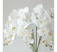JPORSHU 6 Pcs Artificial Phalaenopsis Flowers，Artificial Orchid Bundles Leaves Stem Plants，for Home Office Wedding Table Centerpiece Decoration (white)