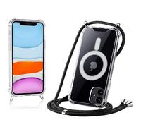 JProtect For iPhone 11 Case with Strap and MagSafe - Magnetic Mobile Phone Chain for iPhone 11 Magnet - Transparent Neck Case Strap Black - Chain Mobile Phone Case for MagSafe Accessories