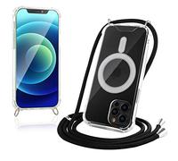 JProtect For iPhone 12 Pro Case with Strap and MagSafe - Magnetic Mobile Phone Chain for iPhone 12 Pro Magnet - Transparent Neck Case Strap Black - Chain Mobile Phone Case for MagSafe Accessories