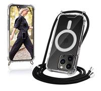 JProtect For iPhone 13 Pro Case with Strap and MagSafe - Magnetic Mobile Phone Chain for iPhone 13 Pro Magnet - Transparent Neck Case Strap Black - Chain Mobile Phone Case for MagSafe Accessories