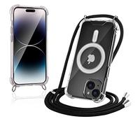JProtect For iPhone 14 Case with Strap and MagSafe - Magnetic Mobile Phone Chain for iPhone 14 Magnet - Transparent Neck Case Strap Black - Chain Mobile Phone Case for MagSafe Accessories