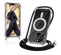 JProtect For iPhone 14 Pro Case with Strap and MagSafe - Magnetic Mobile Phone Chain for iPhone 14 Pro Magnet - Transparent Neck Case Strap Black - Chain Mobile Phone Case for MagSafe Accessories
