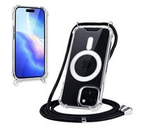 JProtect For iPhone 15 Plus Case with Strap and MagSafe - Magnetic Mobile Phone Chain for iPhone 15 Plus Magnet - Clear Neck Case Strap Black - Chain Phone Case for MagSafe Accessories