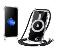 JProtect For iPhone 7/8/SE 2 & 3 Case with Strap and MagSafe - Magnetic Mobile Phone Chain for iPhone SE 2020 & 2022 Magnet - Clear Neck Case Band Black Chain Mobile Phone Case for MagSafe Accessories