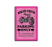 JP's Parcels Tin Signs Woman Cave Decor-Metal Sign for Female Motorcycle Riders in Hot Pink Color 12 x 8 in. Biker Chick Parking Only All Others Will be Kicked in The Balls