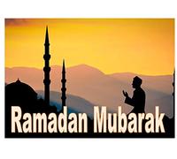 JPS Ramadan Mubarak Pray Temple Yellow Sky A4 Easy Peel PRECUT Edible Icing Sheet Cake Topper Mosque