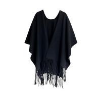 JPSSJGYH Faux Cashmere Shawl Wrap, Winter Poncho Cape with Elegant Fringe, Soft Warm Scarf and Shawl for Wedding Evening Party (Black)