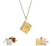 JPSSJGYH Just let them Book Necklace, Handmade Let them Love Book Pendant Necklace, Engraved Inspirational Message Pendant Gift for Women and Men (Gold)