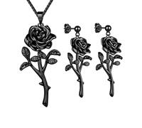 JPSSJGYH Rose Stands for Survival Necklace, I'm Strong As Fuck Vintage Punk Necklace, Elegant Gothic Rose Pendant Jewelry Gifts for Women (Black)