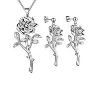 JPSSJGYH Rose Stands for Survival Necklace, I'm Strong As Fuck Vintage Punk Necklace, Elegant Gothic Rose Pendant Jewelry Gifts for Women (Silver)