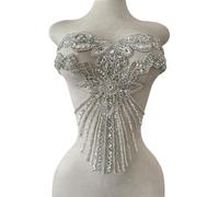 Jpumley.pksn Pure Handmade Bodice lace Rhinestones Applique Sewing Stones Beads Crystal Trimming Patches Accessories for Weding Dress Decorations 16X13.7inches (Silver)
