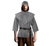 JPXH Medieval Knight Costume Faux Chain Mail Armor Tunic with Hood and Belt Renaissance Outfit, Gray, Medium