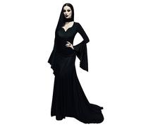 JPXH Morticia Addams Costume Women Adult Plus Size Spooky Long Black Addams Family Dress for Halloween