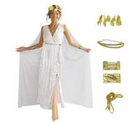 JPXH Women's Greek Goddess Costume Set Toga Dress Roman Nobility Halloween Cosplay Outfit, White, Large