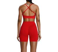 JPXJGT 2 Piece Women's Seamless Yoga Set Gym Workout Active Wear Fitness Bra Shorts Pant for and Sports(Size:L,Color:Red)