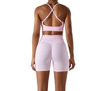 JPXJGT 2 Piece Women's Seamless Yoga Set Gym Workout Active Wear Fitness Bra Shorts Pant for and Sports(Size:S,Color:Pink)